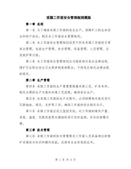 采煤工作面安全管理细则模版