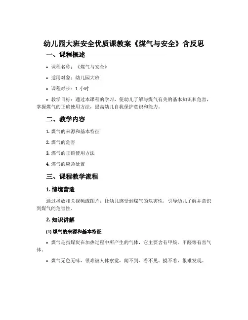 幼儿园大班安全优质课教案《煤气与安全》含反思