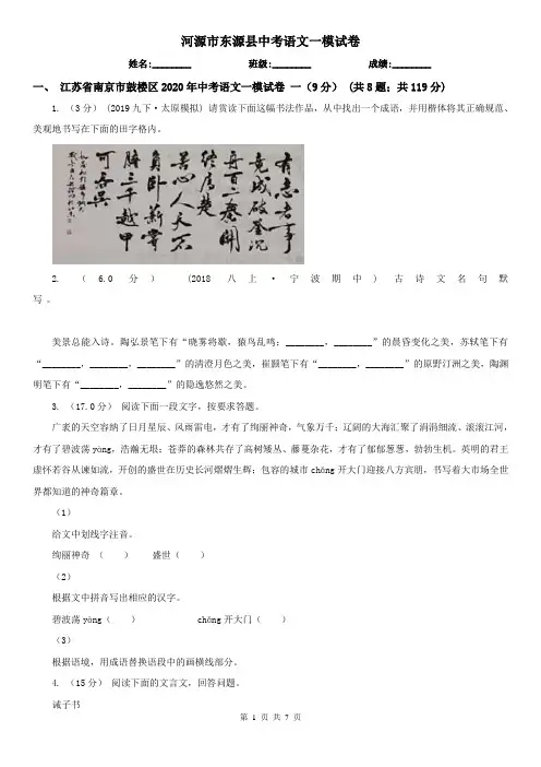 河源市东源县中考语文一模试卷