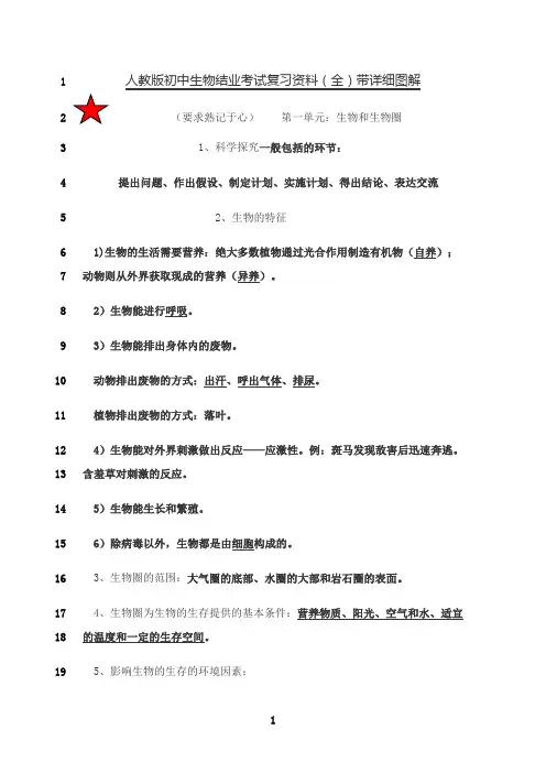 最新人教版初中生物结业考试复习资料(全)带详细图解