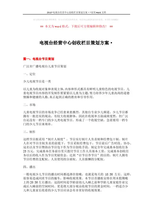 2018-电视台经营中心创收栏目策划方案·-实用word文档 (11页)