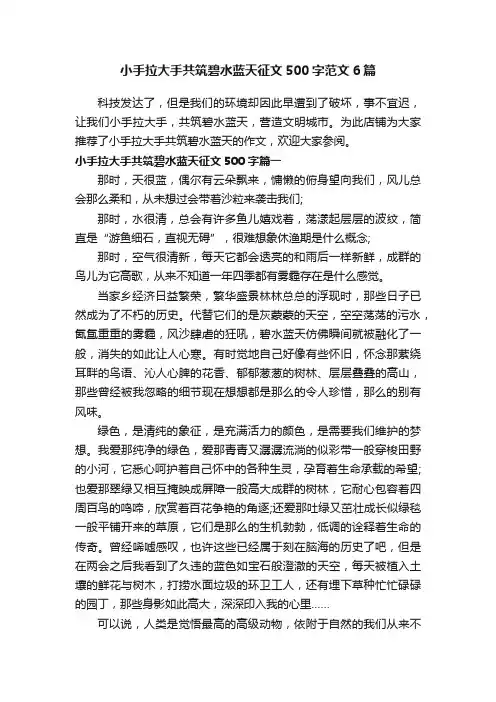 小手拉大手共筑碧水蓝天征文500字范文6篇