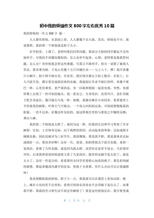初中我的烦恼作文800字左右优秀10篇