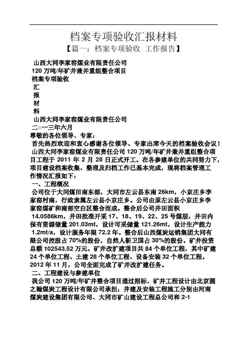 材料范文之档案专项验收汇报材料