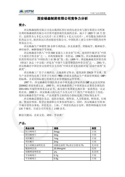 西安杨森制药有限公司竞争力分析