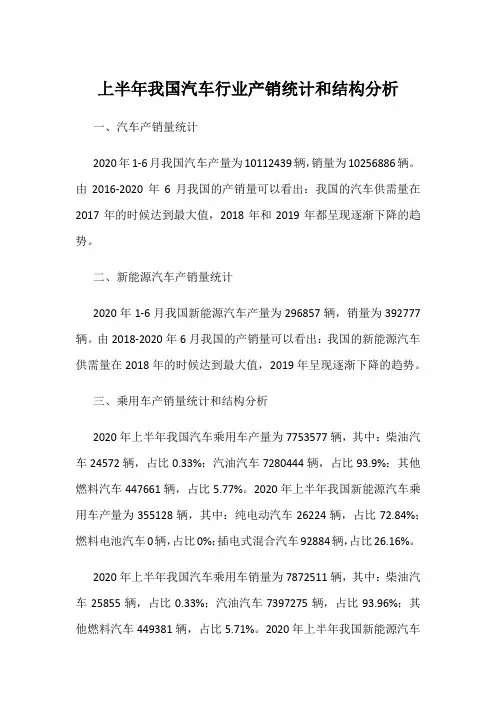 上半年我国汽车行业产销统计和结构分析