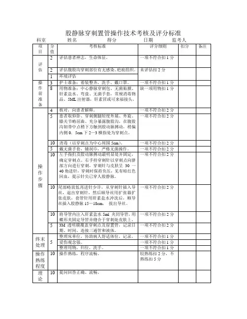 股静脉穿刺置管操作技术考核