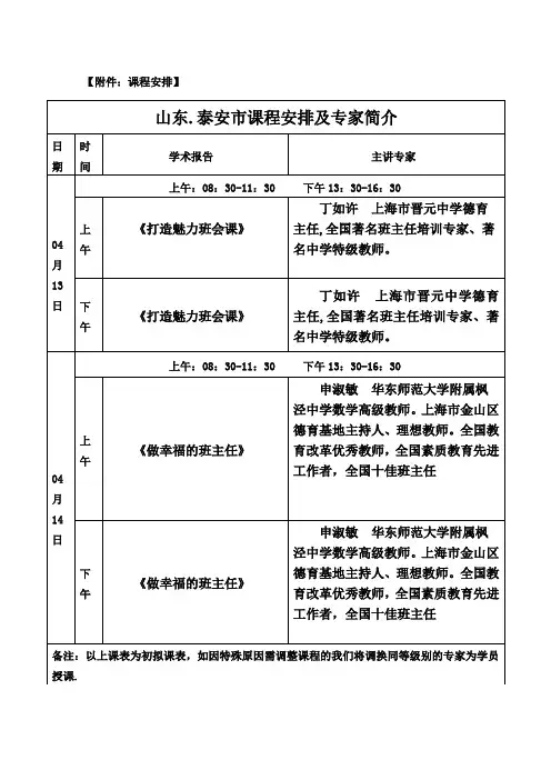 课程安排及专家简介
