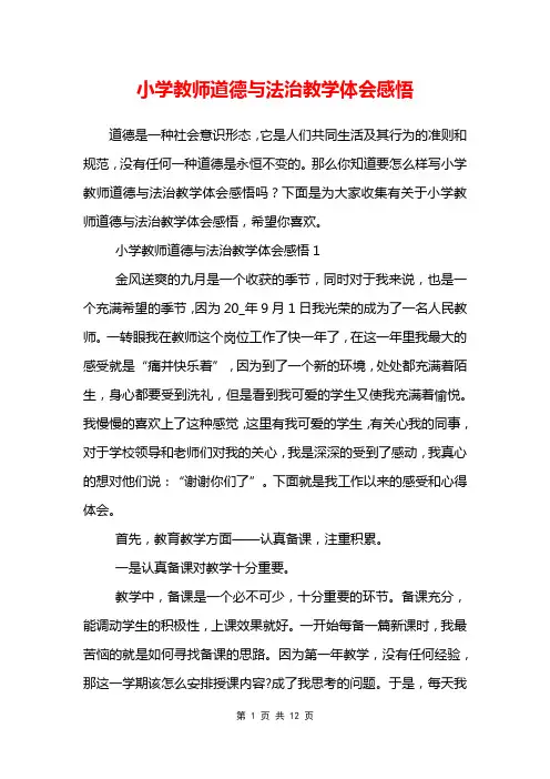 小学教师道德与法治教学体会感悟