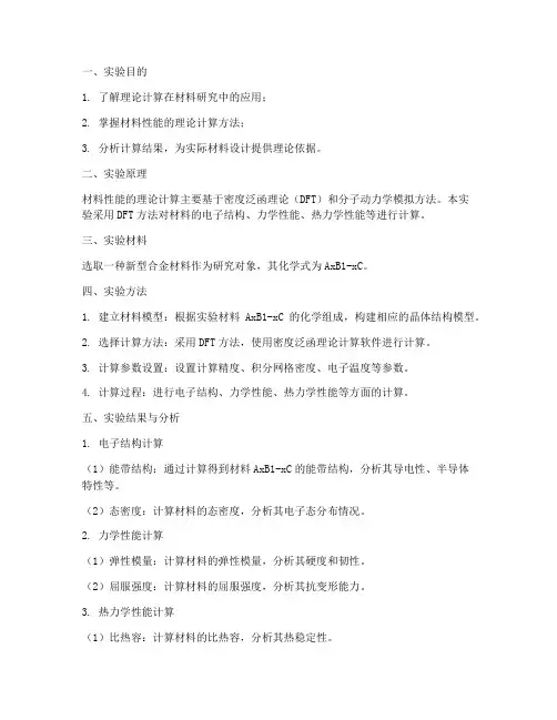 理论计算材料实验报告