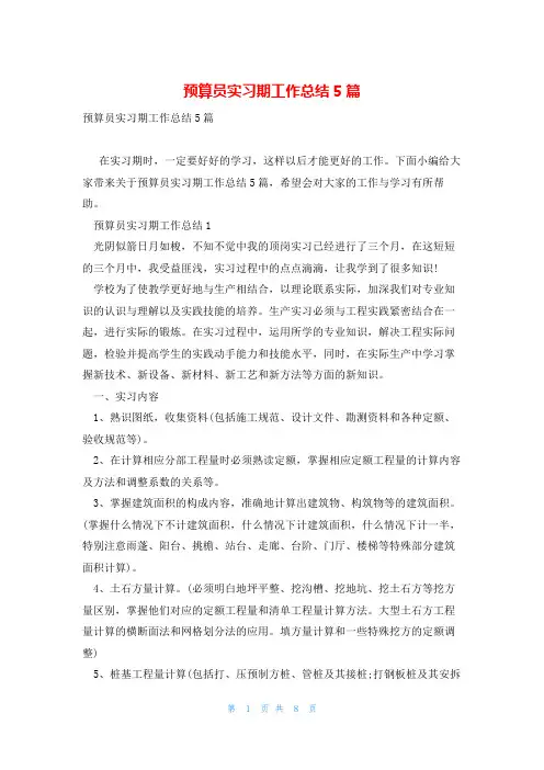 预算员实习期工作总结5篇