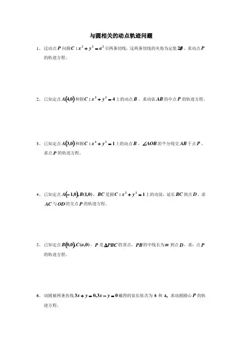 与圆相关的动点轨迹问题