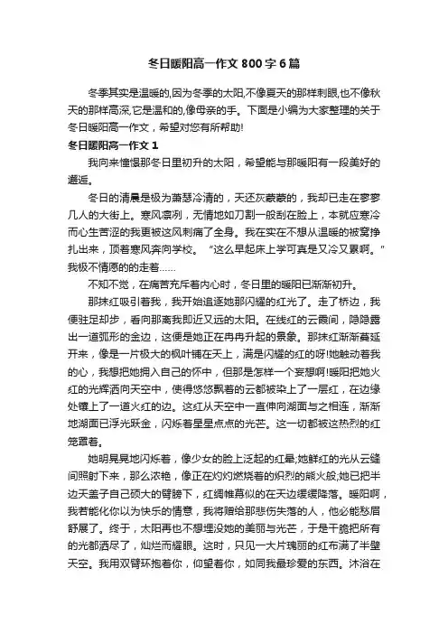 冬日暖阳高一作文800字6篇