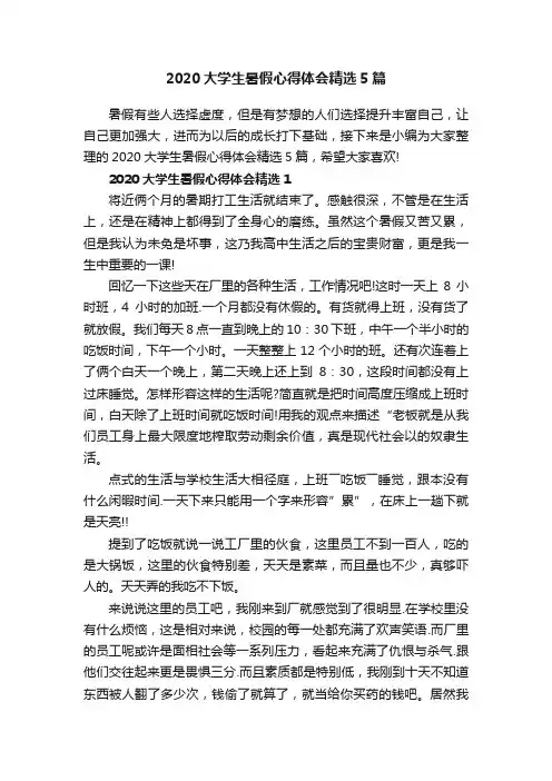 2020大学生暑假心得体会精选5篇