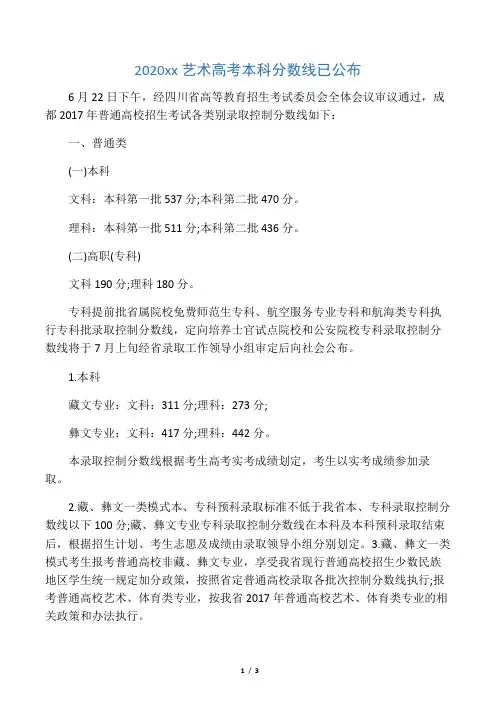 2020成都艺术高考本科分数线已公布