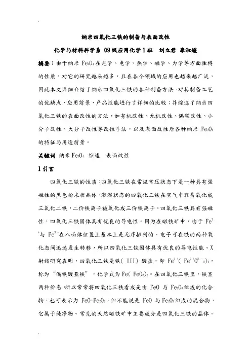 纳米四氧化三铁的制备及表面改性.
