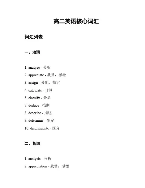 高二英语核心词汇
