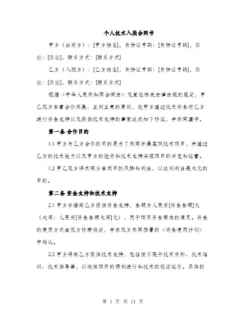 个人技术入股合同书(三篇)