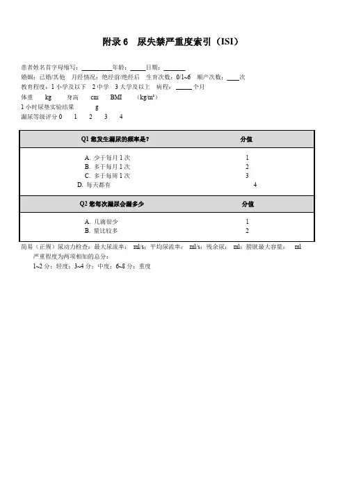 附录6  尿失禁严重度索引(ISI)