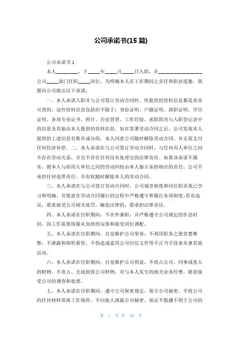 公司承诺书(15篇)