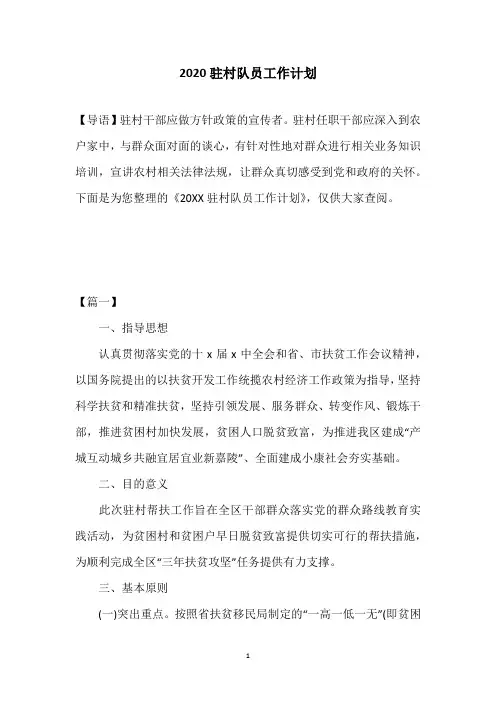 2020驻村队员工作计划