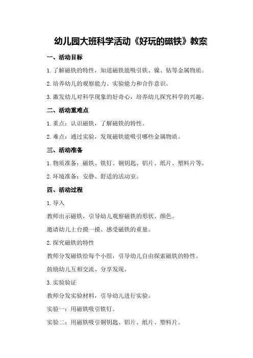 幼儿园大班科学活动《好玩的磁铁》教案