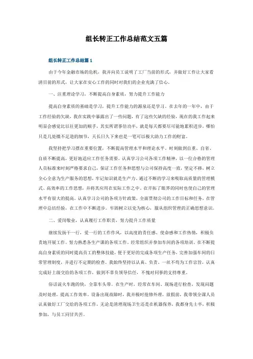 组长转正工作总结范文五篇