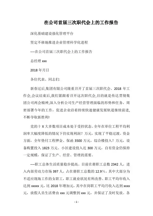 2018在公司首届三次职代会上的工作报告