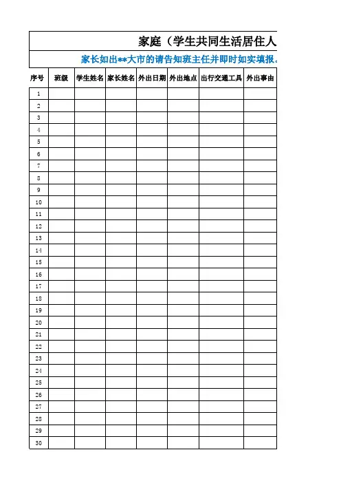 疫情防控家庭(学生共同生活居住人)出行情况登记表
