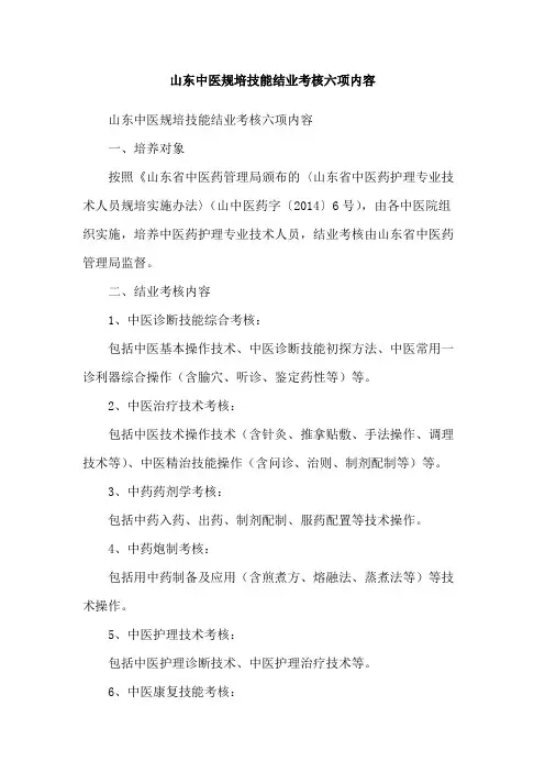山东中医规培技能结业考核六项内容