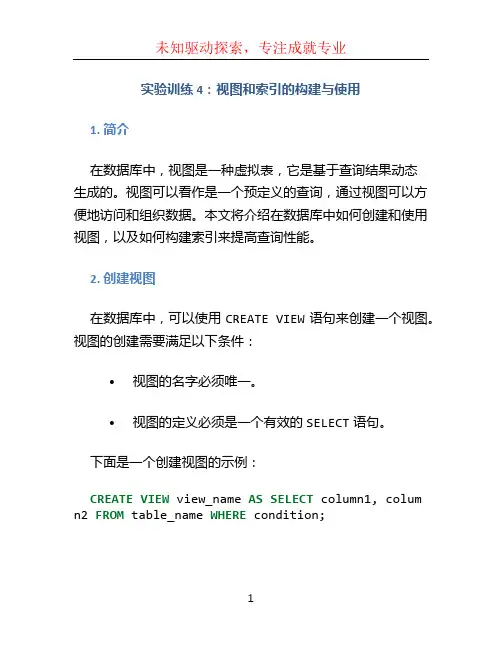 实验训练4：视图和索引的构建与使用