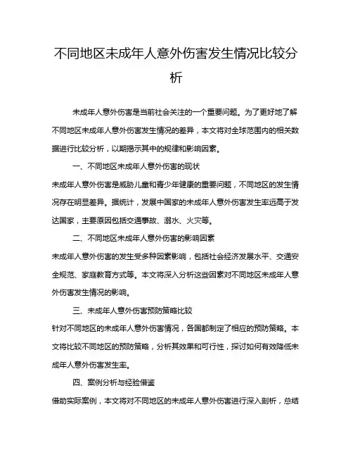 不同地区未成年人意外伤害发生情况比较分析