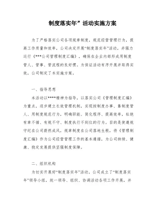 制度落实年”活动实施方案
