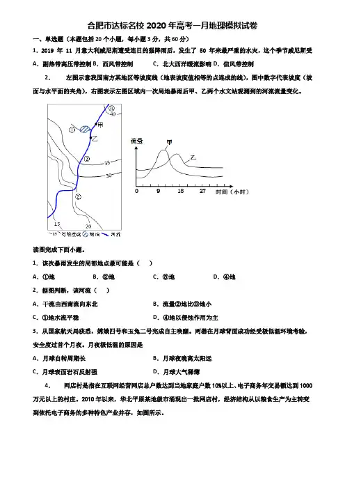合肥市达标名校2020年高考一月地理模拟试卷含解析
