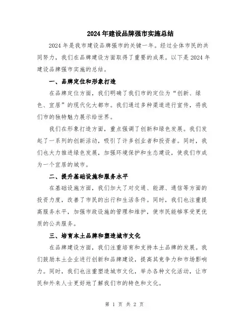 2024年建设品牌强市实施总结