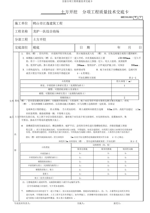 全套分项工程质量技术交底卡