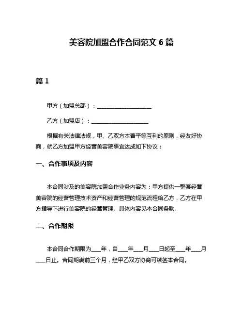 美容院加盟合作合同范文6篇