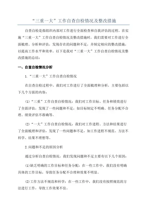 “三重一大”工作自查自检情况及整改措施