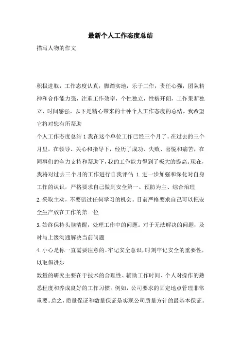 最新个人工作态度总结