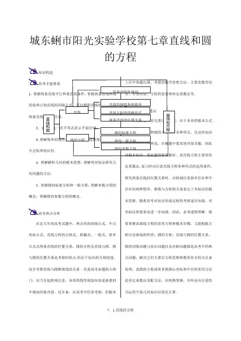 高三数学高考一轮复习系列教案第七章 直线和圆的方程 