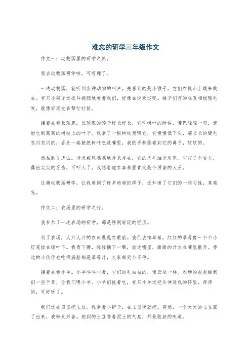 难忘的研学三年级作文