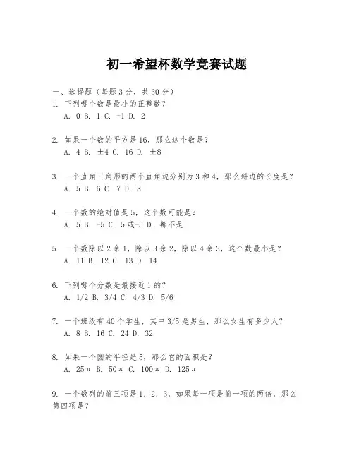初一希望杯数学竞赛试题
