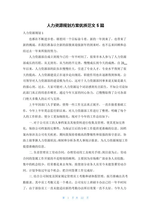 人力资源规划方案优质范文5篇