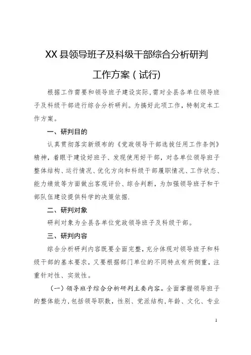 各级领导班子及科级领导干部综合研判工作方案