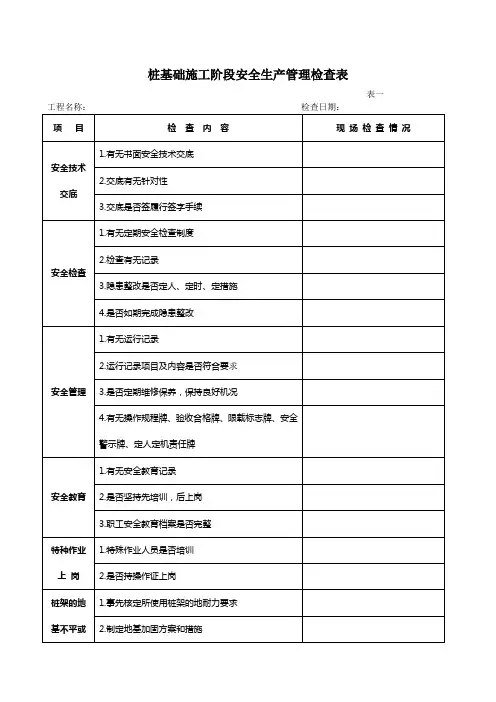 桩基阶段检查用表