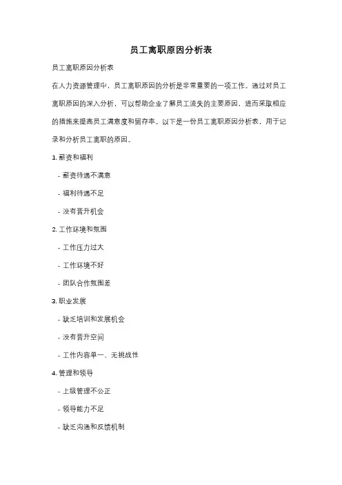 员工离职原因分析表