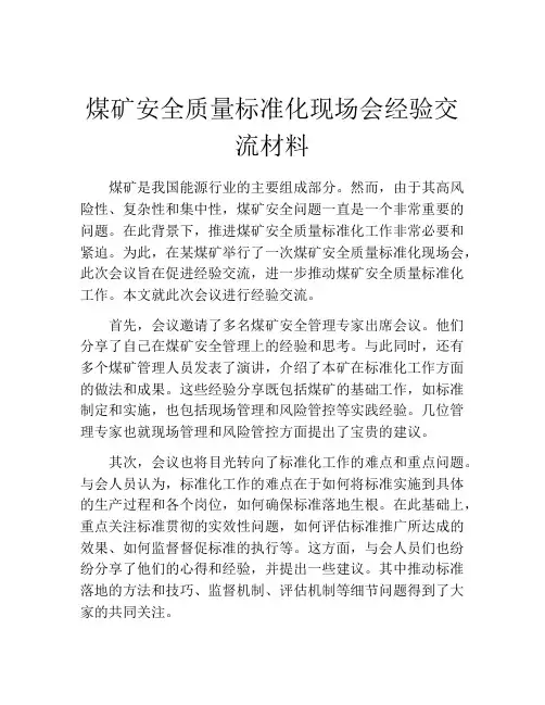 煤矿安全质量标准化现场会经验交流材料