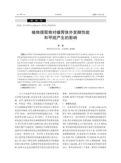 植物提取物对瘤胃体外发酵性能和甲烷产生的影响