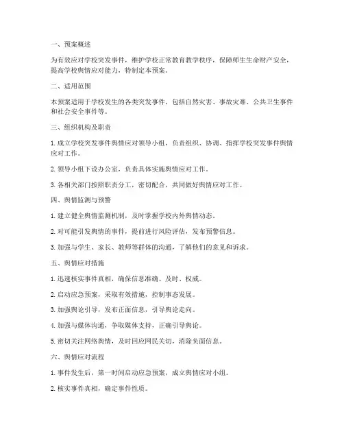 学校突发事件舆情应急预案