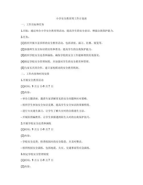 小学安全教育周工作计划表
